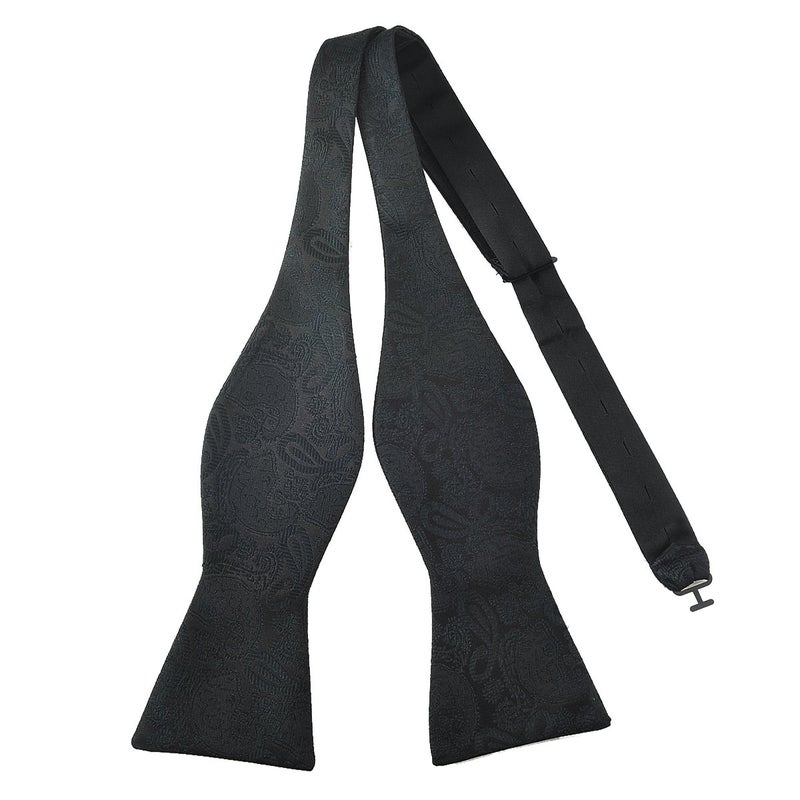 PenSee Mens Self Bow Tie Classic Black Paisley Woven Silk Bow Ties - Image 1
